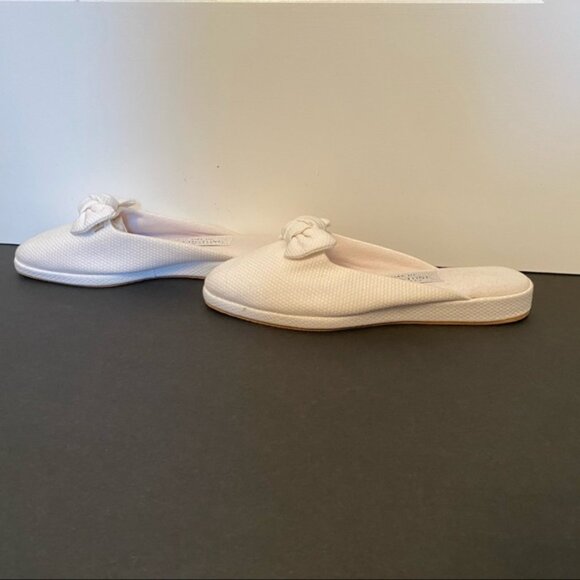 AMY JO GLADSTONE NEW SHOES SLIPPERS MULES WHITE TEXTURED FABRIC BOW - Picture 6 of 11
